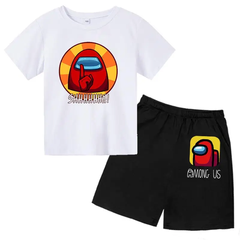 

2021 Game Among Us Cartoon Printing T Shirt Children Tracksuits for Girls Baby Boys Sport Suit Costume Tops Pants Clothing Set S