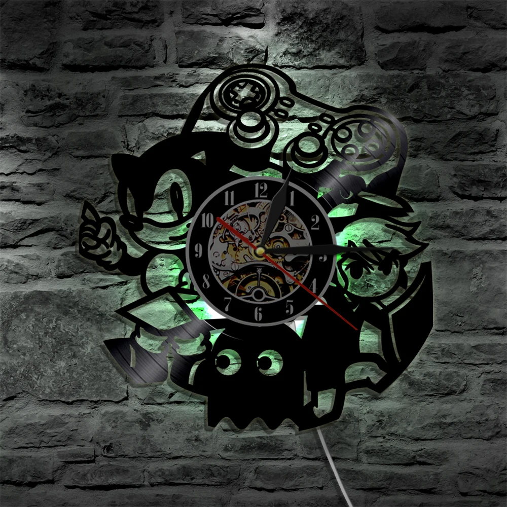 Винтажные видео игры настенные часы геймеры виниловая запись светодиодный