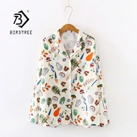 new arrival fruit and vegetable print notched lapel oversize chiffon blouse button up apricot casual chic shirts feminina blusa