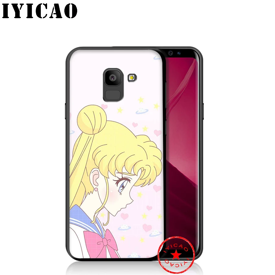 IYICAO Pink Anime Kawaii Sailor Moon Soft Phone Case for Samsung Galaxy A9 A8 A7 J6 A6 Plus 2018 A5 A3 2016 2017 Silicone Cover |