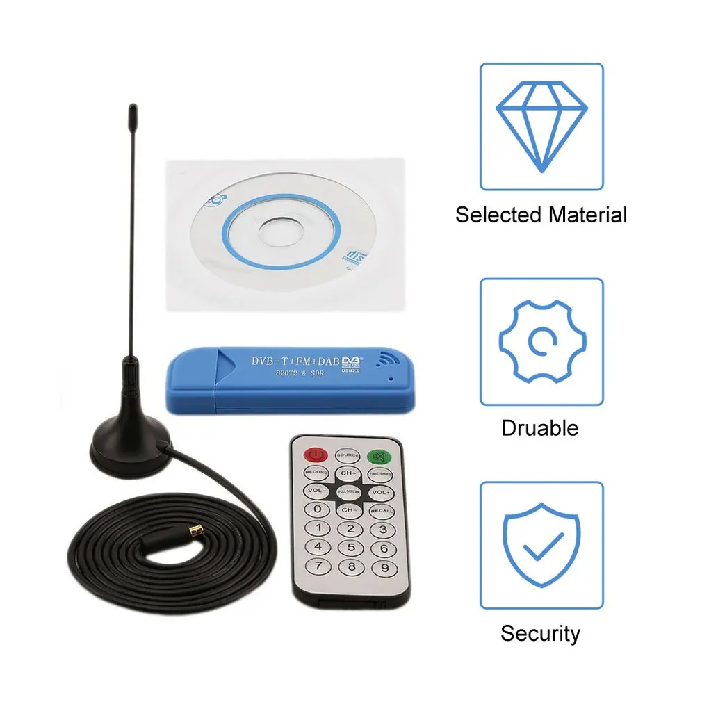 

USB 2.0 Digital DVB-T SDR+DAB+FM HDTV Video Equipment TV Tuner Receiver Stick RTL2832U And R820T2 TV Stick