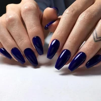 24pcs artificial long ballerina coffin false nails glossy navy blue fake nail for design full cover finger tips manicure tools