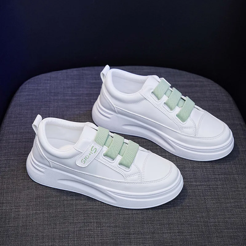 

Hook Loop Solid White Shoes 2020 Autumn New Student Running Shoes Woman Ins Breathable Thick Sole Platform Sneakers Women Shoes