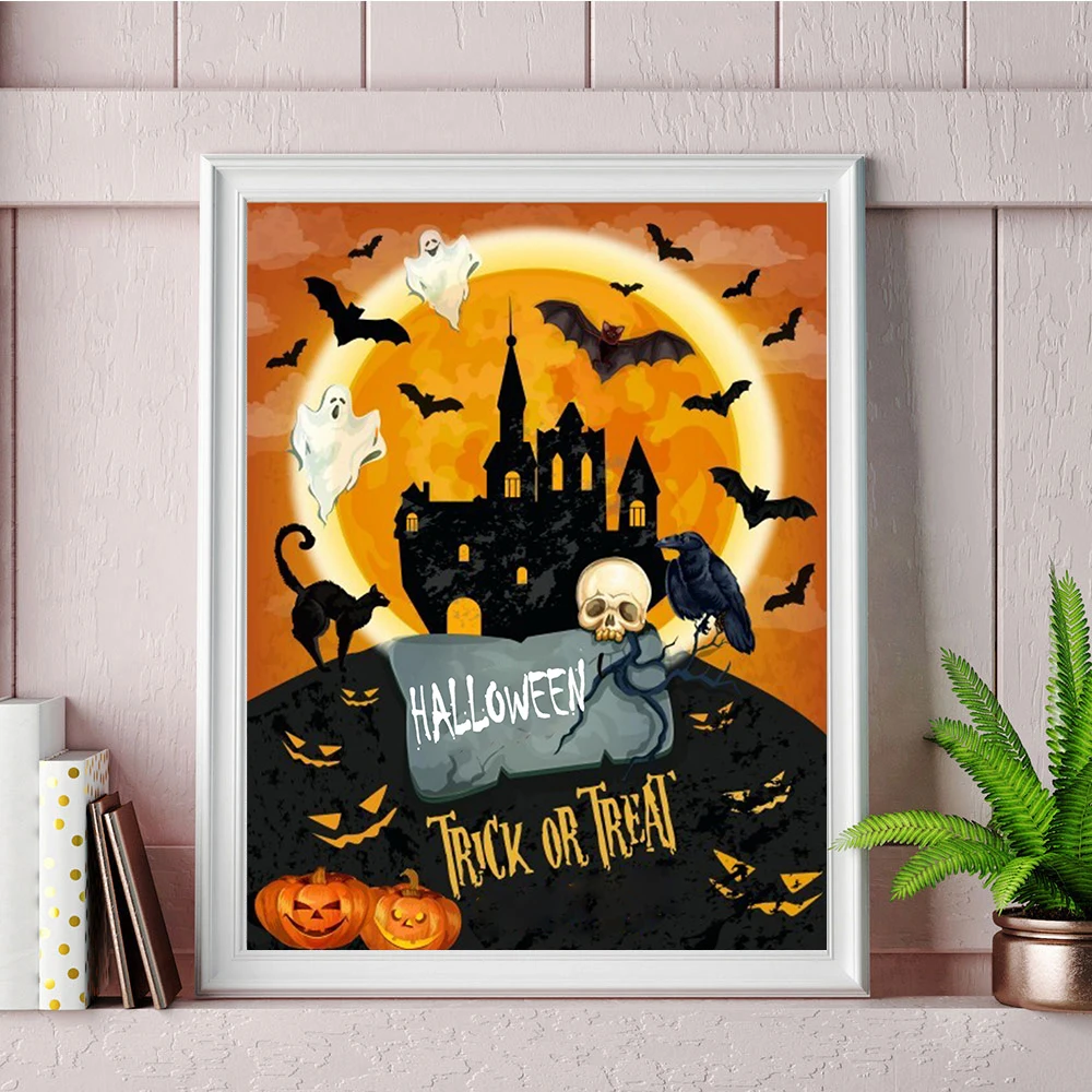 

Набор для алмазной живописи стразы, круглый набор 5D с вышивкой тыквы, полная мозаика, рисунок черепа на Хэллоуин, украшение для дома