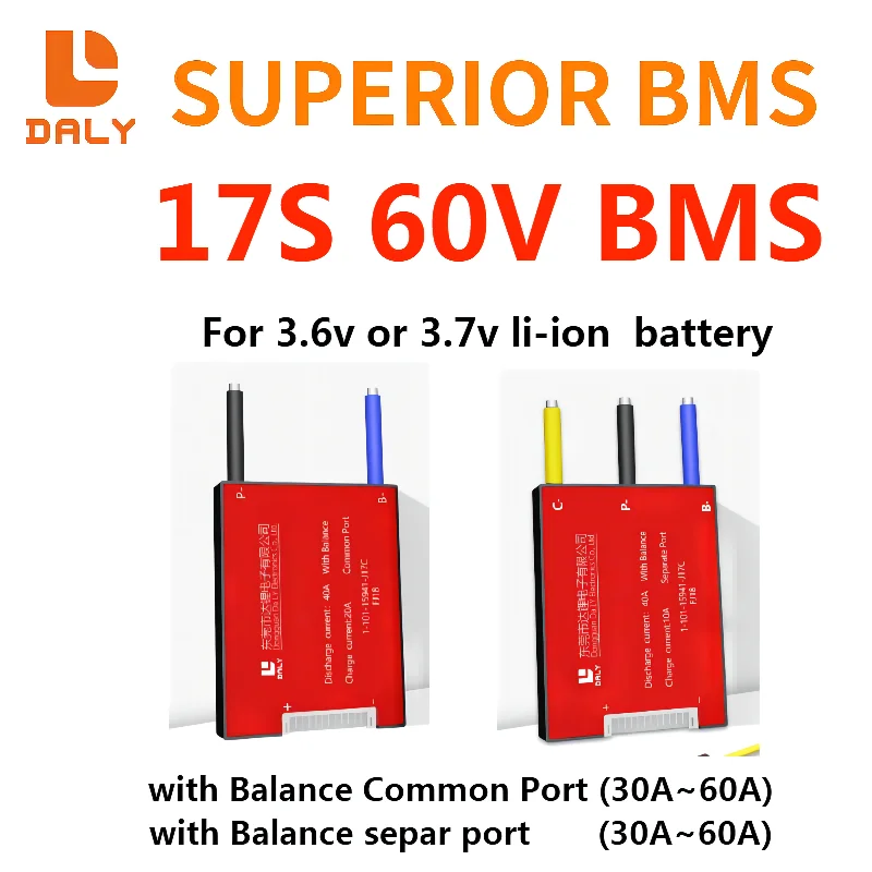

Система управления аккумулятором DALY Bms 17S 60V 30A 40A 50A 60A BMS с отдельным портом для равновесия, литий-ионной батареи 3,7 v
