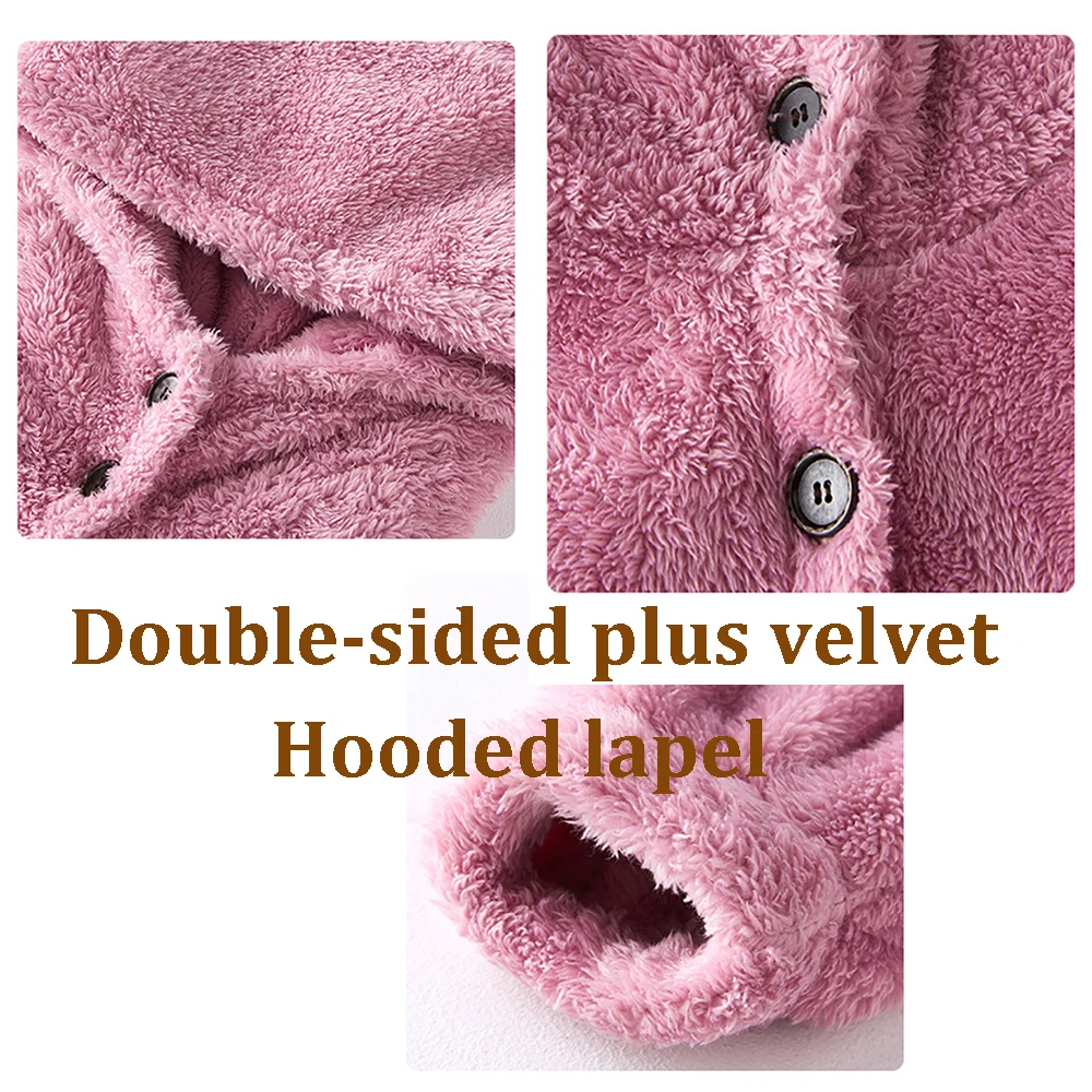 Cute Animal Ears Button Hooded Bathrobe Dresses Men Couples Autumn Winter Flannel Thick Warm Stretch Dressing Gown Female Kimono