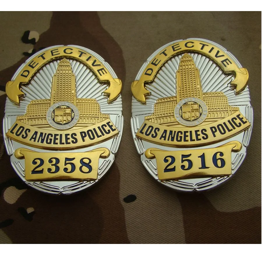 

United States LAPD DETECTIVE Metal Badge LAPD PD 2358 2516 US Los Angeles Police Detective Badges for Collection 8.2*5.8cm