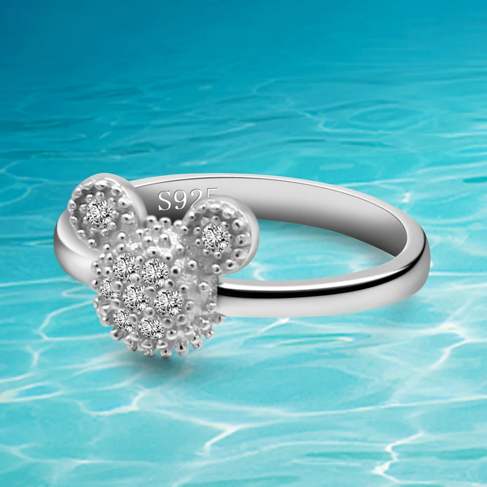 

Exquisite mini 925 sterling silver Mickey ring for women, fashion jewelry ladies ring inlaid zircon luxury sweet silver rings