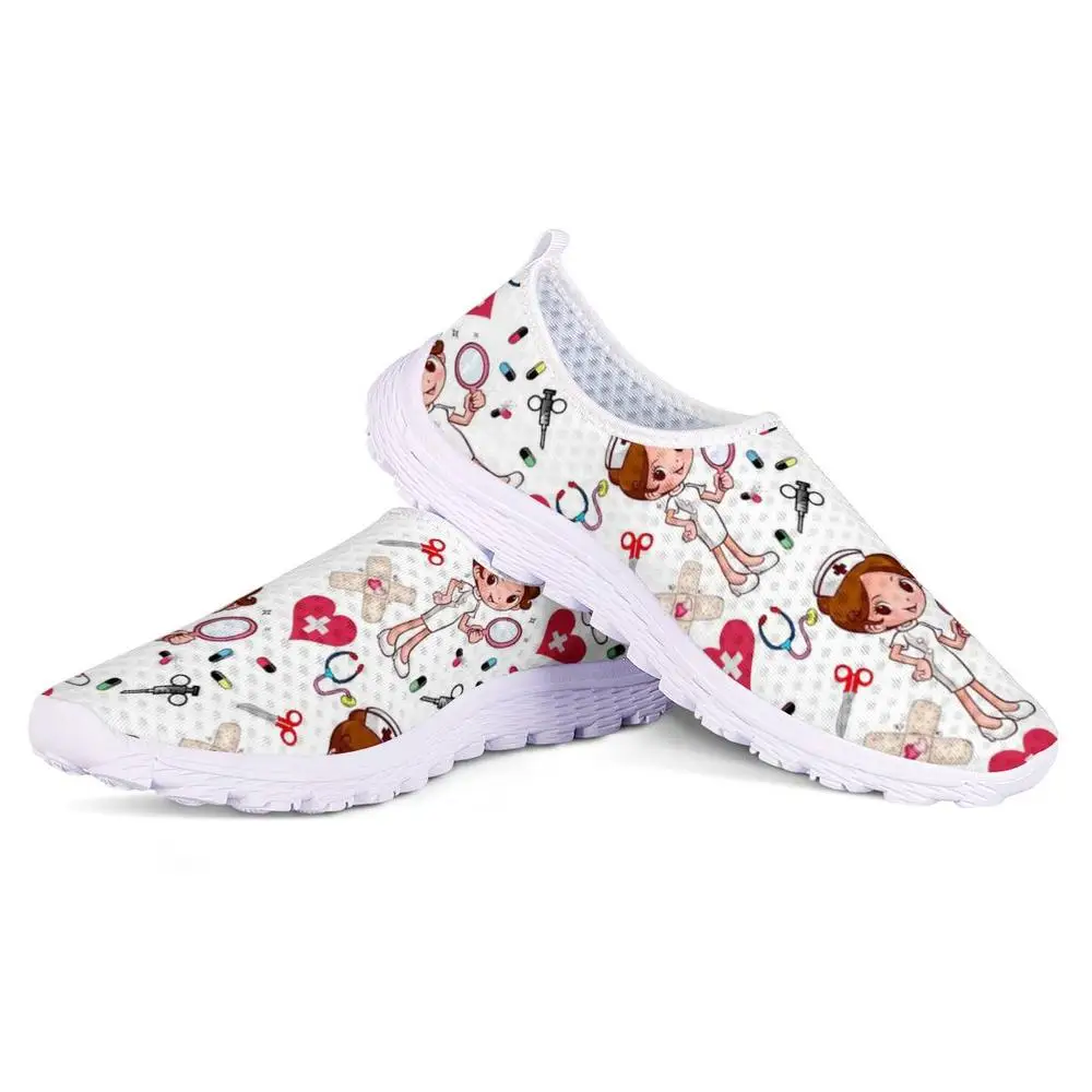 FORUDESIGNS Cute Cartoon Nurse/Doctor Pattern Women Slip On Sneakers Casual Ladies Shoes Spring/Autumn Nursing Female Flat Shoes