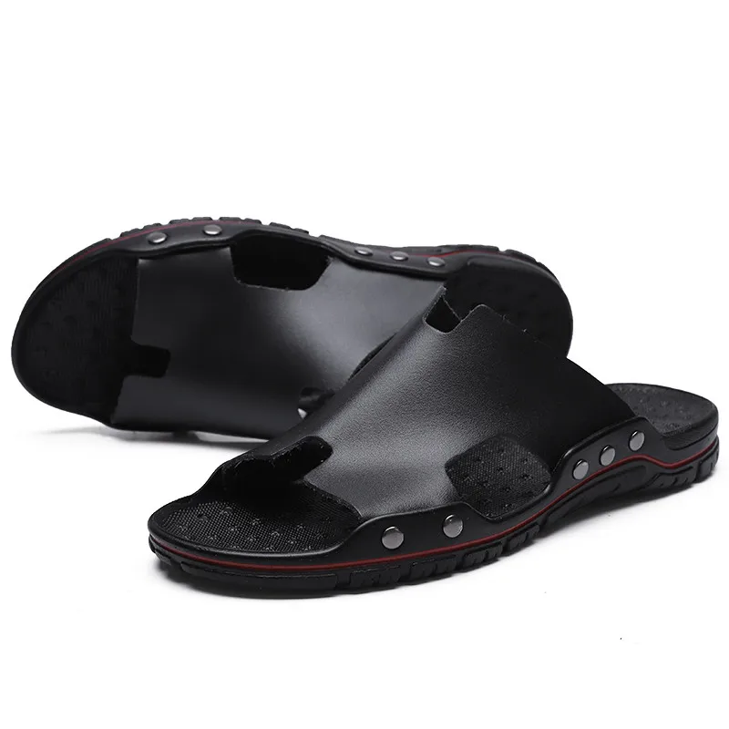 Сланцы мужские из натуральной кожи дышащие шлепанцы без застежки Повседневная