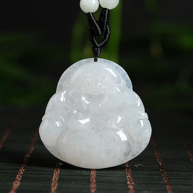 Бирманский нефрит товары клейкий Лед белый Смеющийся Будда изумрудная подвеска