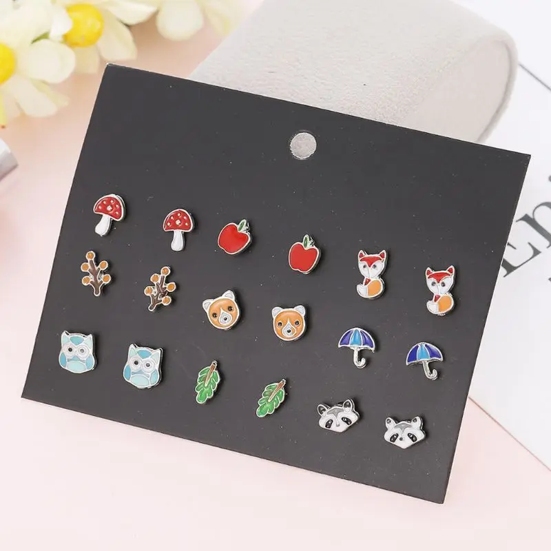 

30 Pairs Stainless Steel Mixed Animals Heart Star Ladybug Bee Frog Mushroom Tree Daisy Umbrella Stud Earrings Set Kids