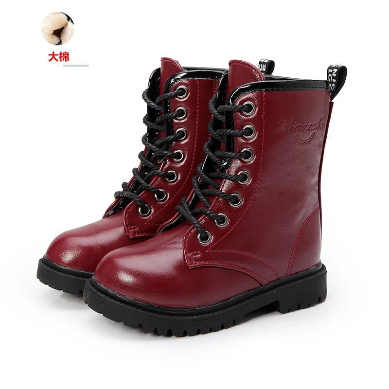 Wine red 02 Зима большие модные ботинки для девочек Дети Мальчики для верховой езды ботинки в стиле наездника для детей и подростков; 4 5 От 6 до 16 лет - Цвет: Wine red 02