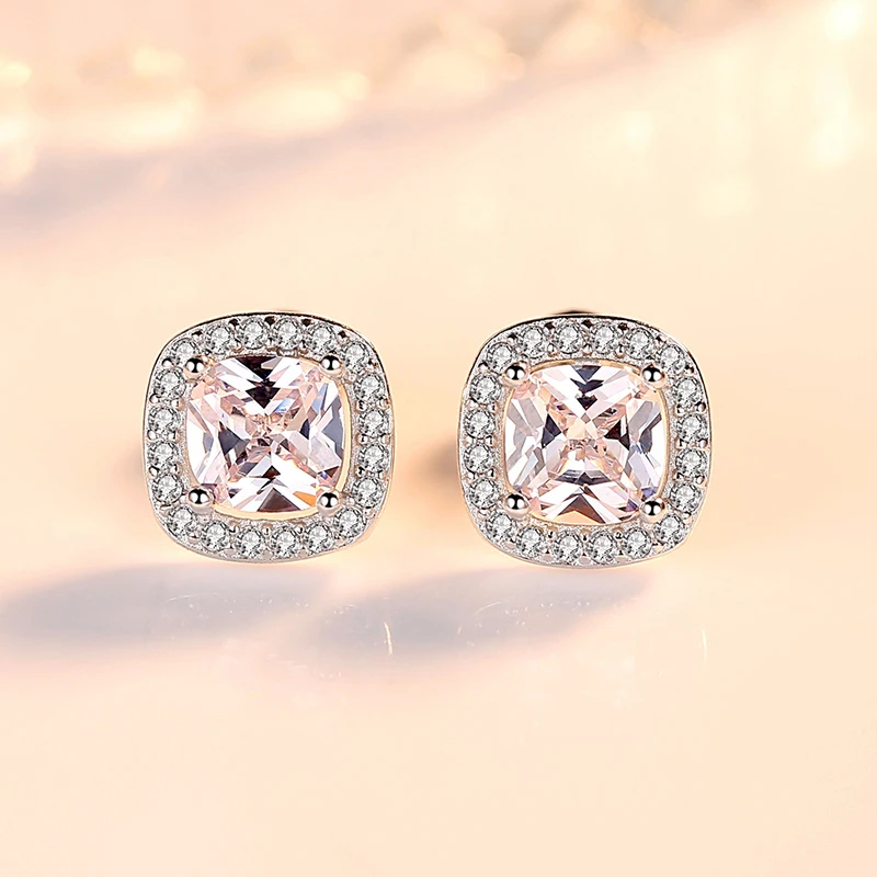 100% Стерлинговое Серебро 925 пробы роскошные квадратные циркониевые серьги