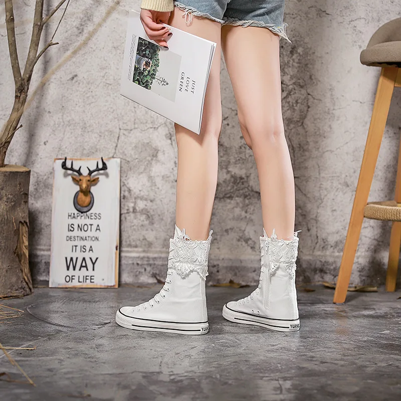 

Short tube front lace-up side zipper canvas shoes casual shoes lace-up shoes