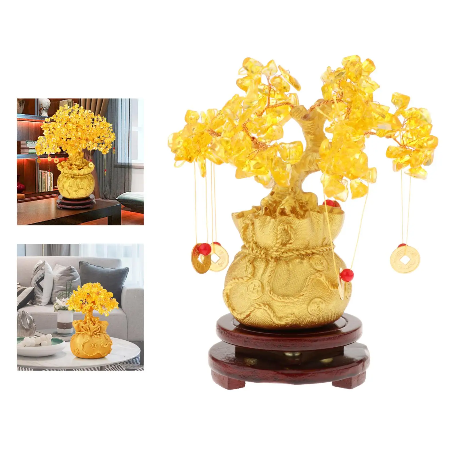 

19cm Gem Stone Money Tree Ornaments Wealth Lucky Symbol for Office Busniess