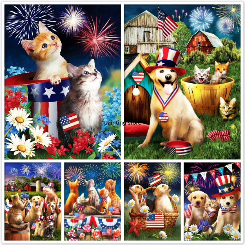 

Алмазная 5D картина «сделай сам», мозаика с изображением собак, кошек, фейерверков, полная выкладка, наборы для вышивки крестиком, домашний декор