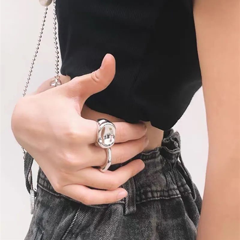 

Korean New Style Fashion Silver Color Metal Geometric Bump Lava Ring Size US8 Punk Hip hop Jewelry for Women Girl