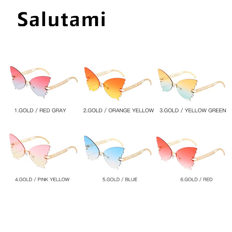 

Wholesale Unique Rimless Irregular Butterfly Cat Eye Sunglasses For Women New Elegant Gradient Alloy Sun Glasses Overszie Shades