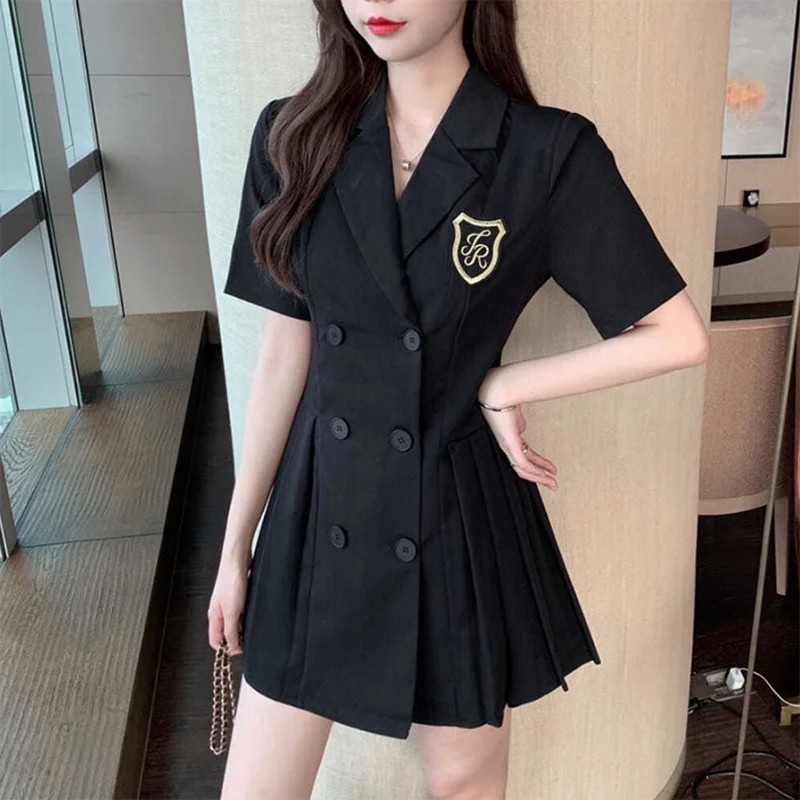 

Notched Dress women Double-breasted black Dresses Women clothes short sleeve suit dresses for students summer dresses 2021