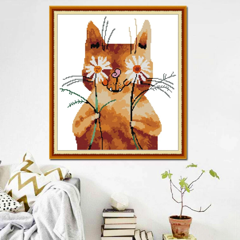 Joy Sunday робкая кошка вышивка крестиком мультяшная Набор для вышивки с животными| |
