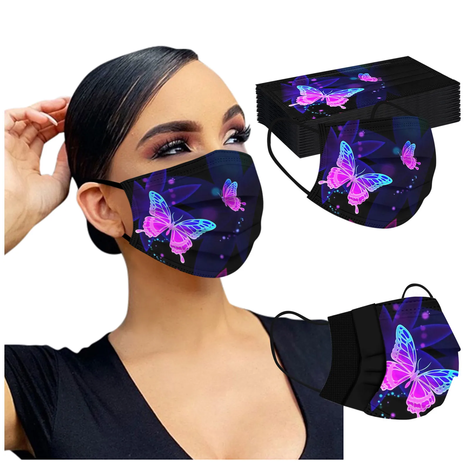 

50pc Butterfly Disposable Face Mask 3ply Ear Loop Mascara Descartavel Masks Disposable Maseczki Jednorazowe Halloween Cosplay