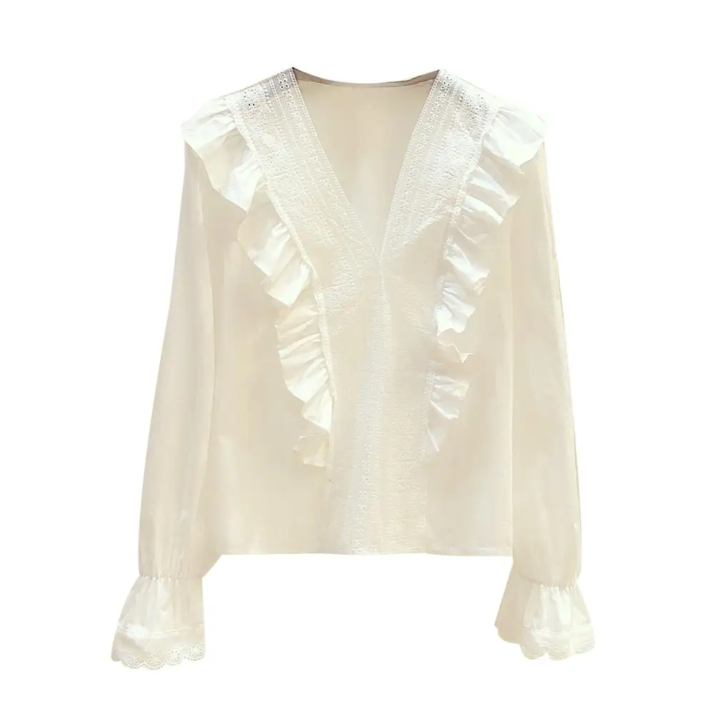 

Korean Style 2020 Autumn Fashion Women's Long Sleeves V Neck Ruffles Shirts Ladies Shirt Blouse Tops A3994