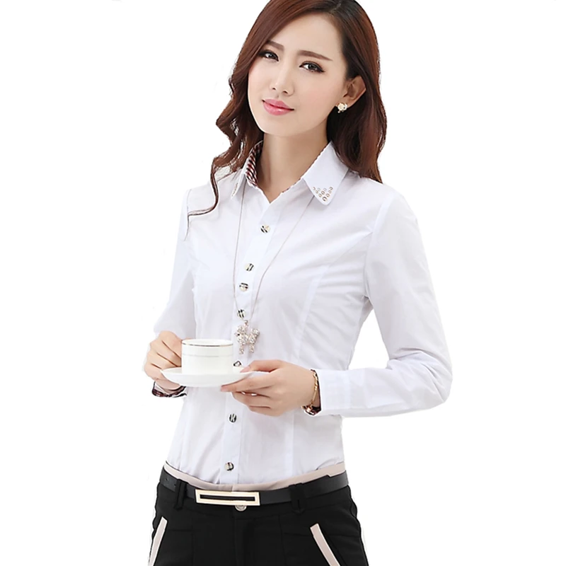 Женская офисная блузка YSDNCHI повседневная однотонная с длинным рукавом и отложным