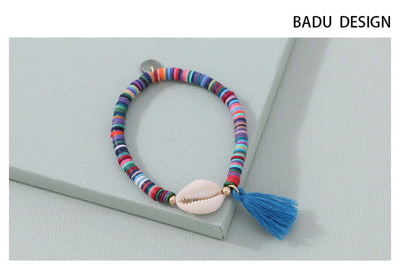 Белый эластичный браслет Badu, богемная цветная полимерная глина, браслеты из бисера для женщин, ювелирные изделия для праздника, Пляжная ракушка