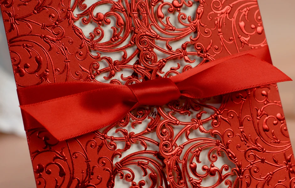 50 шт./лот красная лазерная резка свадебные приглашения карты элегантный