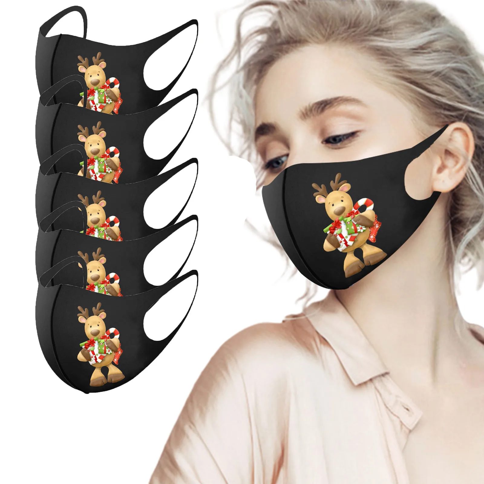 

Reusable elk head printed ice silk mask mask fun mask neutral New Year's mask essential outdoor air permeability adjustable