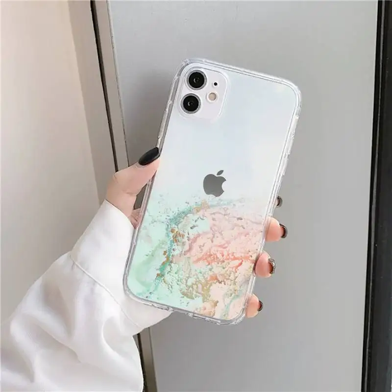 

Gradient Marble Texture Glitter Phone Case Transparent for iPhone 11 12 mini pro XS MAX 8 7 6 6S Plus X 5S SE 2020 XR