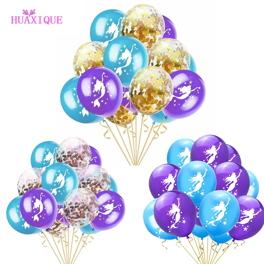 

15pcs/lot 12inch Birthday Party Confetti Balloons Mermaid Latex Air Balloon Baby Shower Wedding Party Globos Decoration Supplies