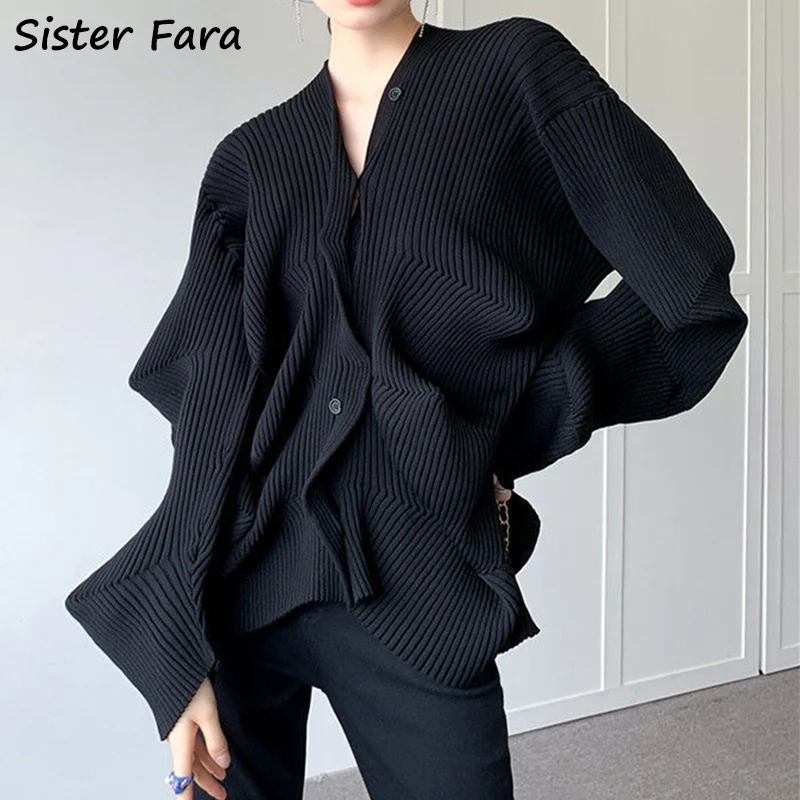 

Женский вязаный кардиган Sister Fara, черный шерстяной Повседневный Кардиган неправильной вязки для осени и зимы, 2022
