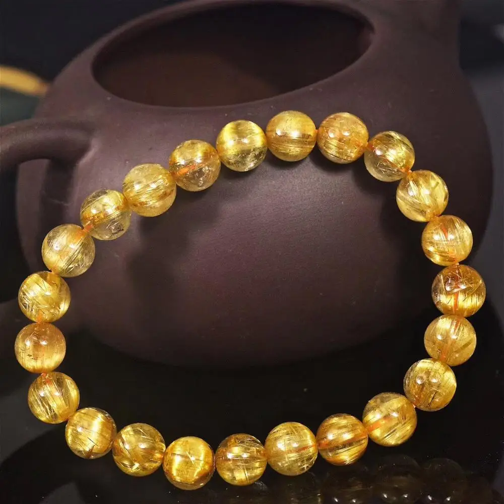 

Браслет из натурального золота с рутилированным кварцем, 8 мм