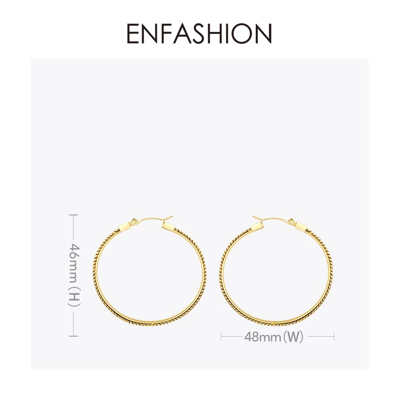 Женские серьги-кольца из нержавеющей стали ENFASHION Крупные круглые серьги золотого