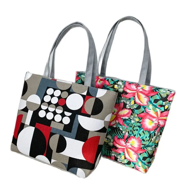 

Handbags for Women 2021 New Ethnic Style Printed Non-fading Shoulder Bag Canvas Bag Large-capacity Shopping Bag Satchels Canvas