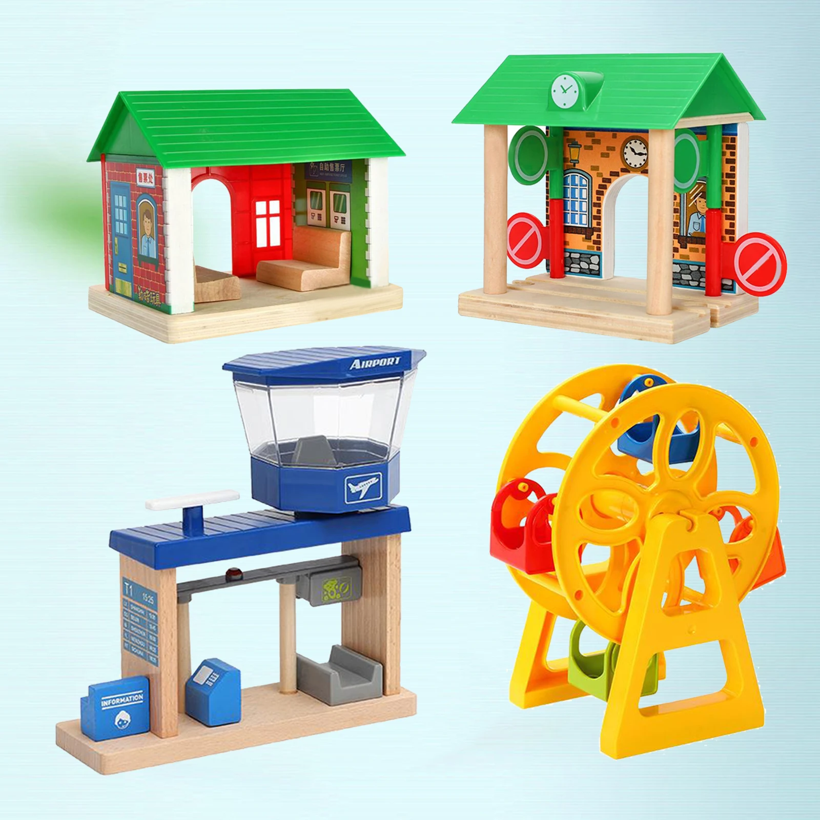 

Premium Wooden Train Railway Accessories Scene Educational Toys Fit Most Wood Tracks