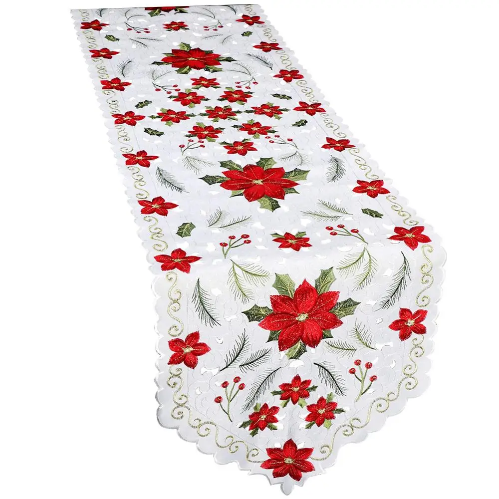 Теплая Рождественская скатерть с вышитыми цветами рождественские вечерние