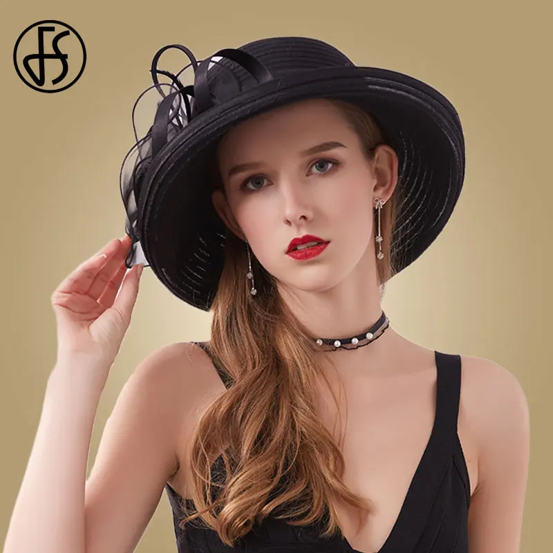 FS 2020 черная шляпа с широкими полями для женщин органза шляпы от солнца цветы