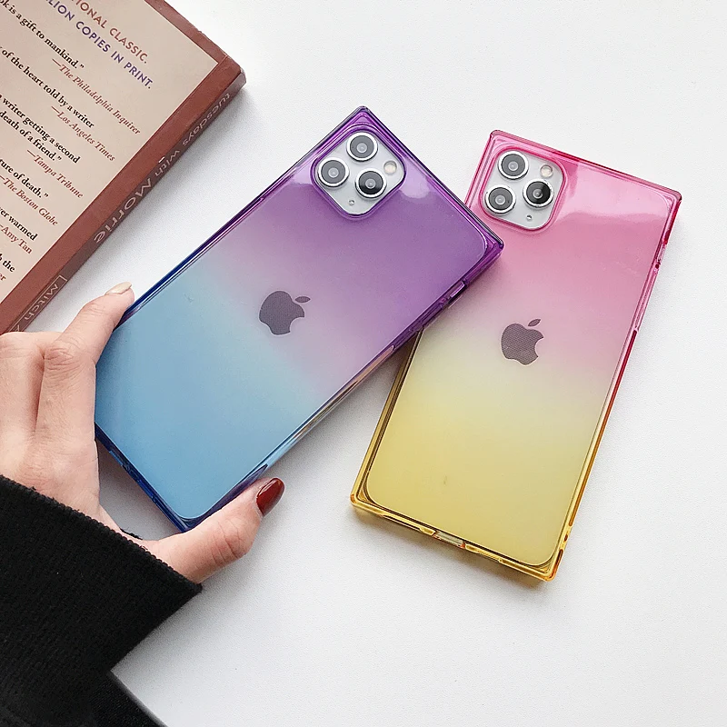 

Luxury Shockproof Color Sradient Phone Case For iPhone 12 11 Pro Max Mini Straight Side Square TPU Soft For Apple XS XR X Cover