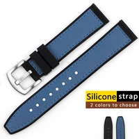 high quality cow leather watch strap 20mm 22mm stainless steel buckle waterproof silicone watchband replacement for men watch