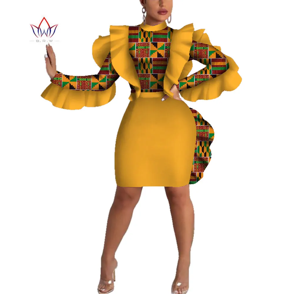 

2021 платья размера плюс женская мода, обтягивающее платье с узором и О-образным вырезом, платье по колено Vestidos Dashiki для женщин Традиционная аф...