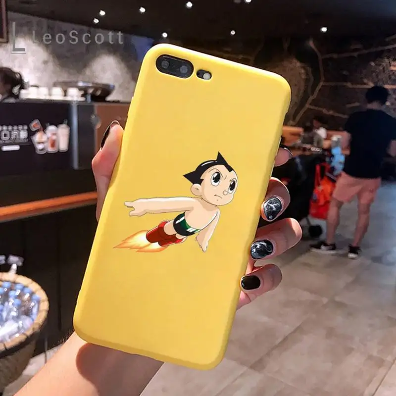 

Japanese anim Astro Boy Phone Case Yellow Candy Color for iPhone 6 7 8 11 12 s mini pro X XS XR MAX Plus