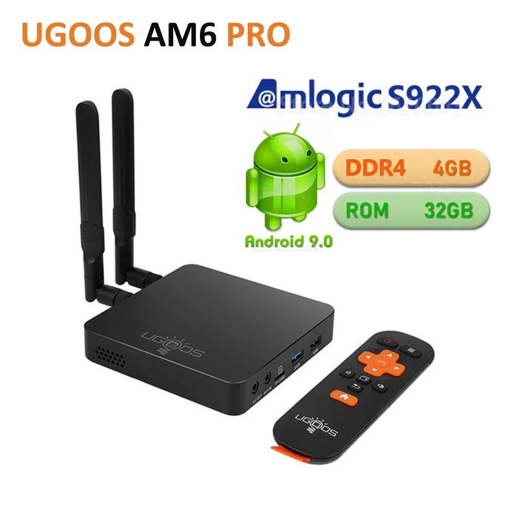 UGOOS AM6 PRO 4 Гб DDR4 32 ГБ ROM Amlogic S922X Smart Android 9 0 TV Box 2 4G 5G WiFi 1000 м LAN Bluetooth 4K HD медиаплеер |