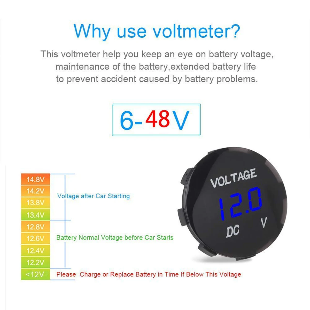 Цифровой вольтметр 12 24 В 3 значный светодиодный постоянный ток Вольтметр для