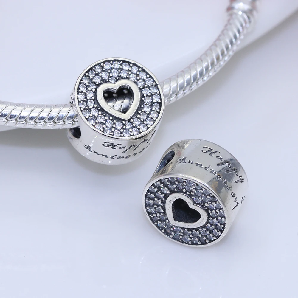 

Fit Original Pandora charms bracelet beads S925 sterling silver Round love crystal beads female fashion jewelry