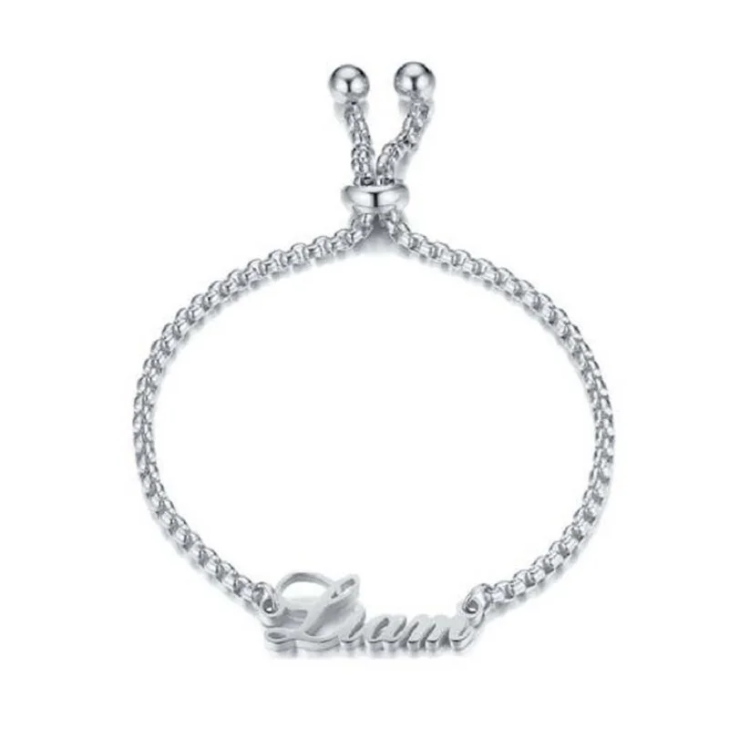 Popular Customized Name Bracelet Adjustable Name Chain Bangle Stainless Steel Personalized Letter Bracelets Women Birthday Gifts