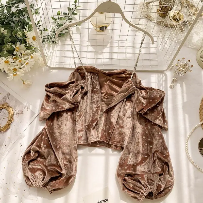 Блузка женская велюровая с открытыми плечами пикантный винтажный топ на