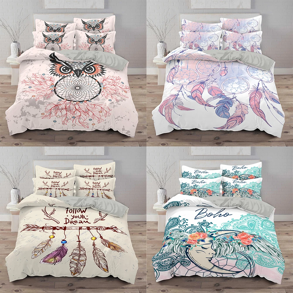 

3d Dreamcatcher Bedding Set Cartoon Duvet Cover Feathers White Comforter Bed Cover Set Housse De Couette Bedclothes 2/3pcs